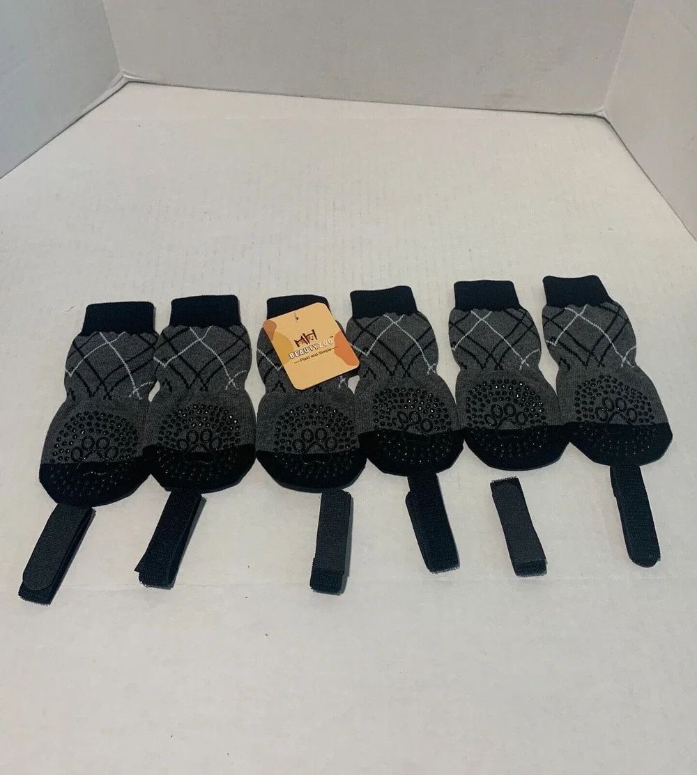 BEAUTYZOO Lot Of 3 Anti-Slip Dog Socks With Grips Traction Control